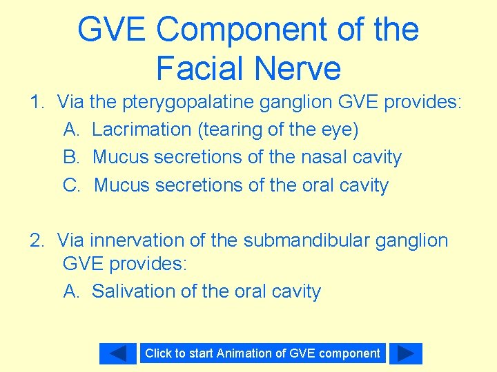 GVE Component of the Facial Nerve 1. Via the pterygopalatine ganglion GVE provides: A.