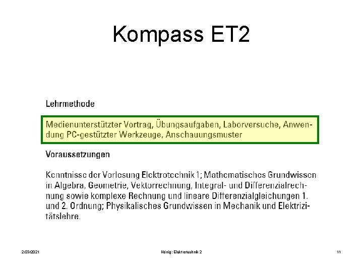 Kompass ET 2 2/23/2021 Hönig: Elektrotechnik 2 11 