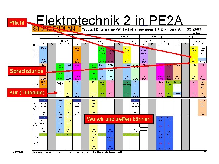 Pflicht Elektrotechnik 2 in PE 2 A Sprechstunde Tutorium ET 2 Kür (Tutorium) Gro