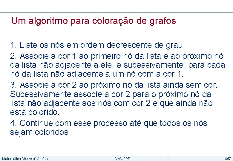 Um algoritmo para coloração de grafos 1. Liste os nós em ordem decrescente de