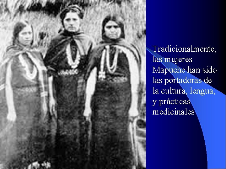 Tradicionalmente, las mujeres Mapuche han sido las portadoras de la cultura, lengua, y prácticas