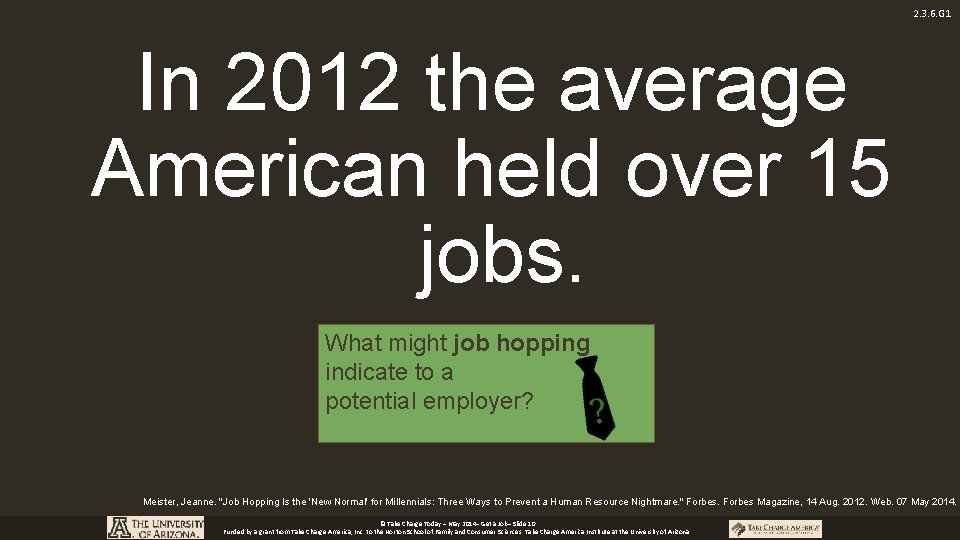 2. 3. 6. G 1 In 2012 the average American held over 15 jobs.