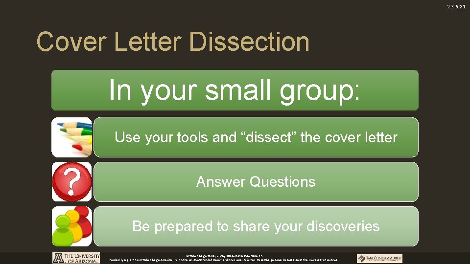 2. 3. 6. G 1 Cover Letter Dissection In your small group: Use your