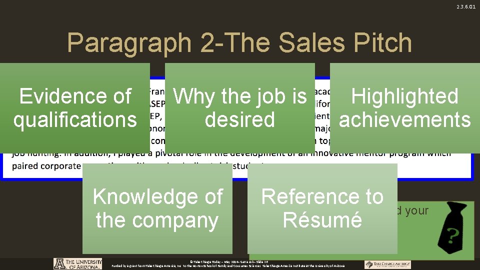 2. 3. 6. G 1 Paragraph 2 -The Sales Pitch Evidence of qualifications Why