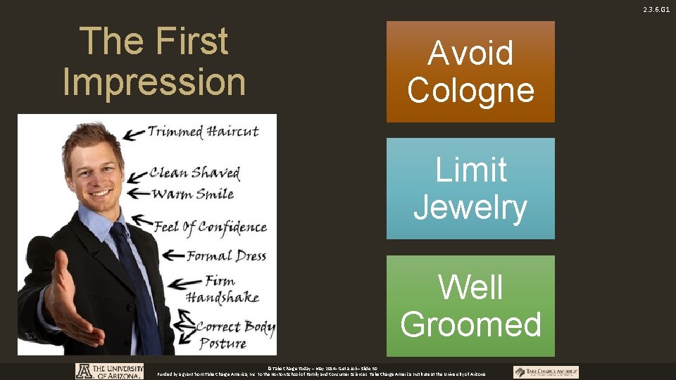 2. 3. 6. G 1 The First Impression Avoid Cologne Limit Jewelry Well Groomed