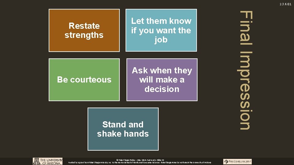 2. 3. 6. G 1 Be courteous Ask when they will make a decision