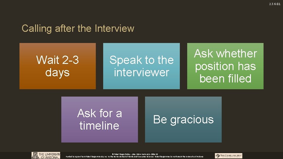 2. 3. 6. G 1 Calling after the Interview Wait 2 -3 days Speak