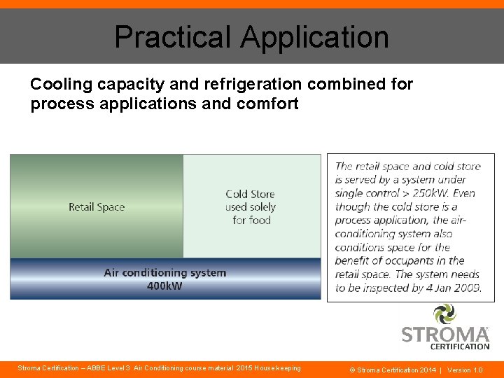 Practical Application Cooling capacity and refrigeration combined for process applications and comfort Stroma Certification