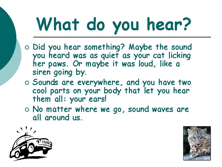 What do you hear? ¡ ¡ ¡ Did you hear something? Maybe the sound