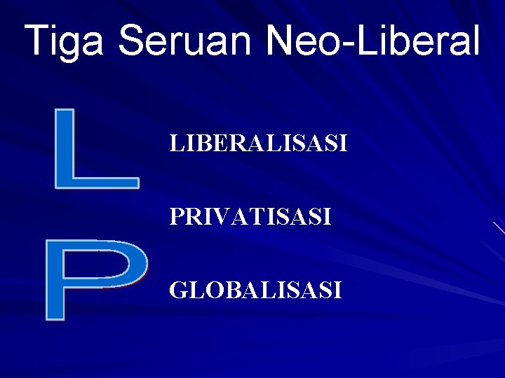 Tiga Seruan Neo-Liberal LIBERALISASI PRIVATISASI GLOBALISASI 