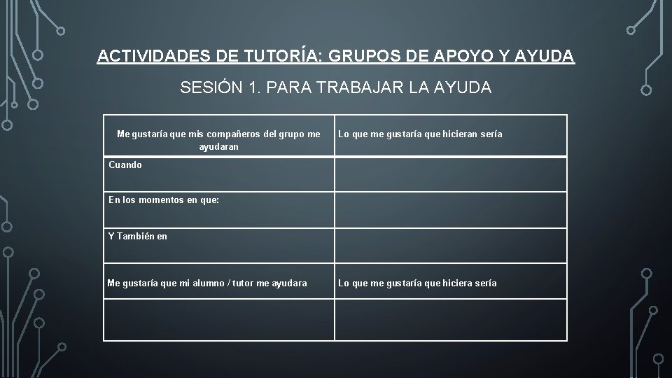 ACTIVIDADES DE TUTORÍA: GRUPOS DE APOYO Y AYUDA SESIÓN 1. PARA TRABAJAR LA AYUDA