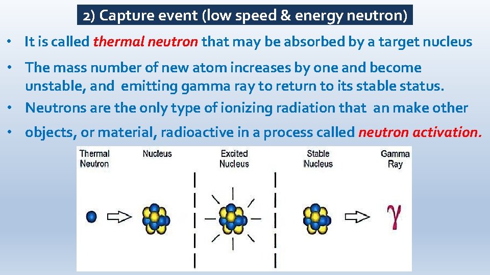 2) Capture event (low speed & energy neutron) • It is called thermal neutron