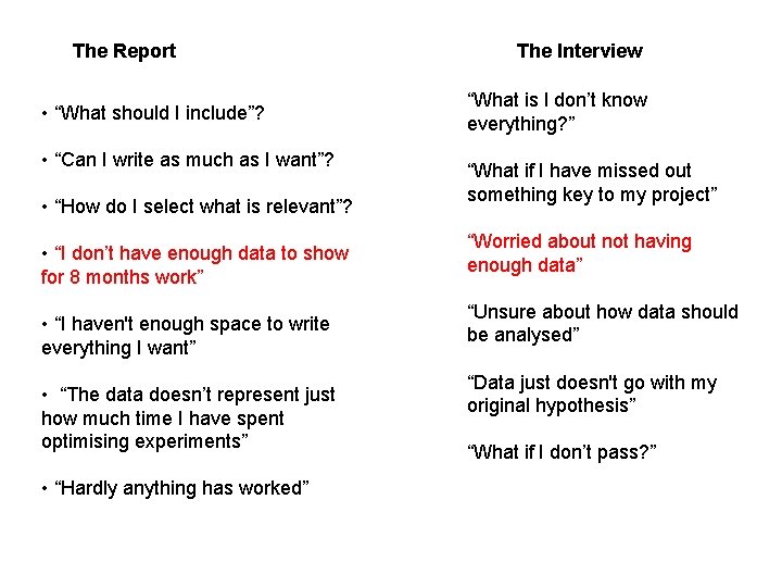 The Report • “What should I include”? • “Can I write as much as