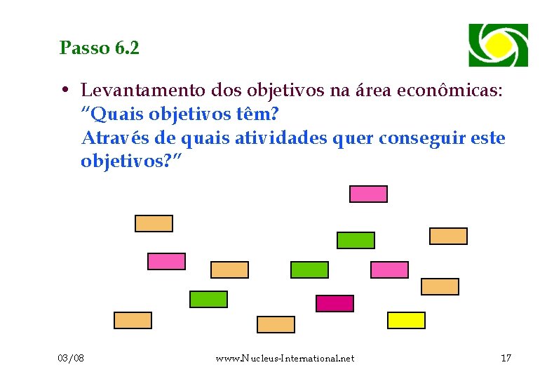 Passo 6. 2 • Levantamento dos objetivos na área econômicas: “Quais objetivos têm? Através