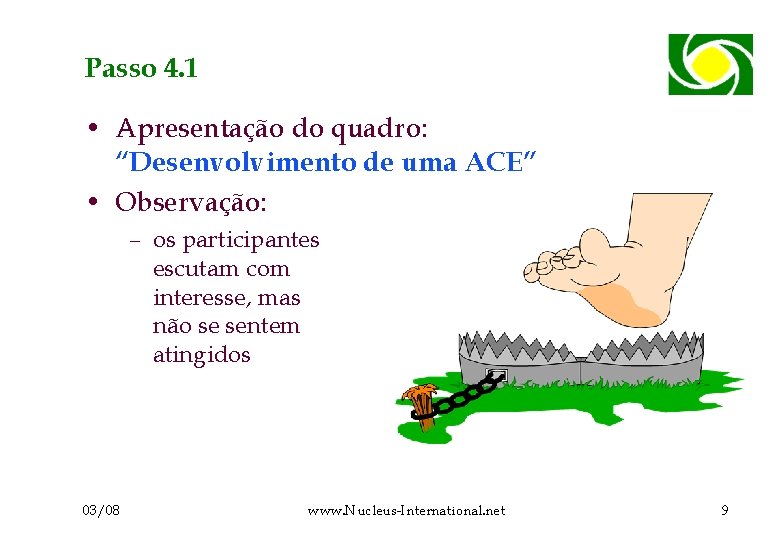 Passo 4. 1 • Apresentação do quadro: “Desenvolvimento de uma ACE” • Observação: –
