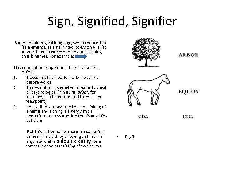 Sign, Signified, Signifier Some people regard language, when reduced to its elements, as a