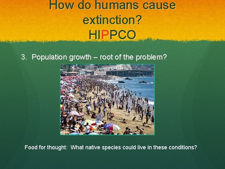 How do humans cause extinction? HIPPCO 3. Population growth – root of the problem?