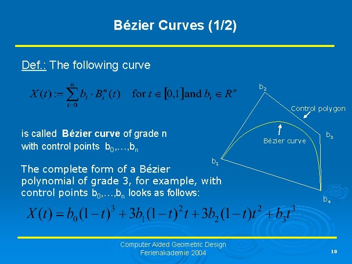 Bézier Curves (1/2) Def. : The following curve b 2 Control polygon is called