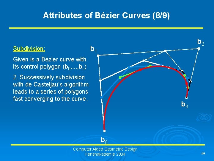 Attributes of Bézier Curves (8/9) b 2 b 1 Subdivision: Given is a Bézier