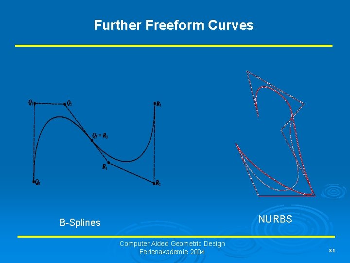 Further Freeform Curves NURBS B-Splines Computer Aided Geometric Design Ferienakademie 2004 31 
