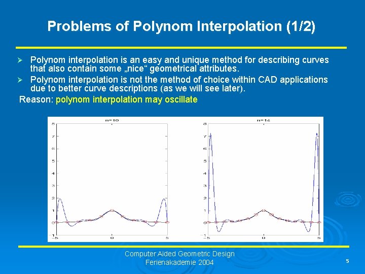 Problems of Polynom Interpolation (1/2) Polynom interpolation is an easy and unique method for