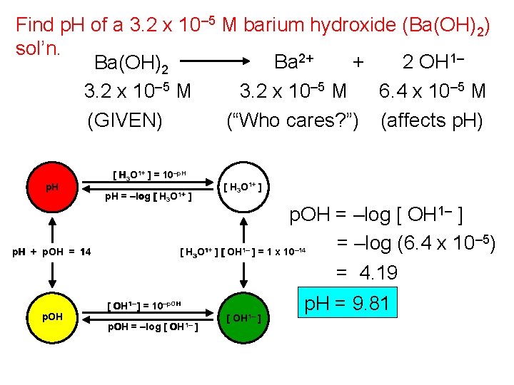 Find p. H of a 3. 2 x 10– 5 M barium hydroxide (Ba(OH)2)