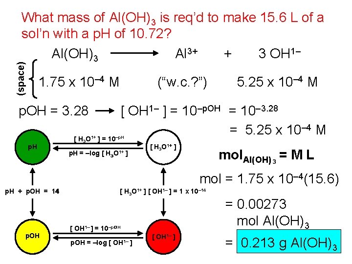 (space) What mass of Al(OH)3 is req’d to make 15. 6 L of a