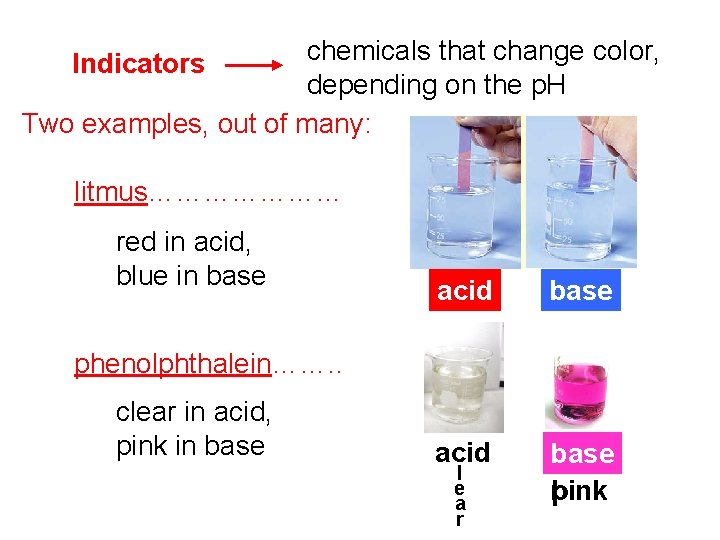 chemicals that change color, depending on the p. H Two examples, out of many: