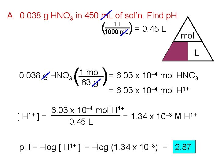 A. 0. 038 g HNO 3 in 450 m. L of sol’n. Find p.
