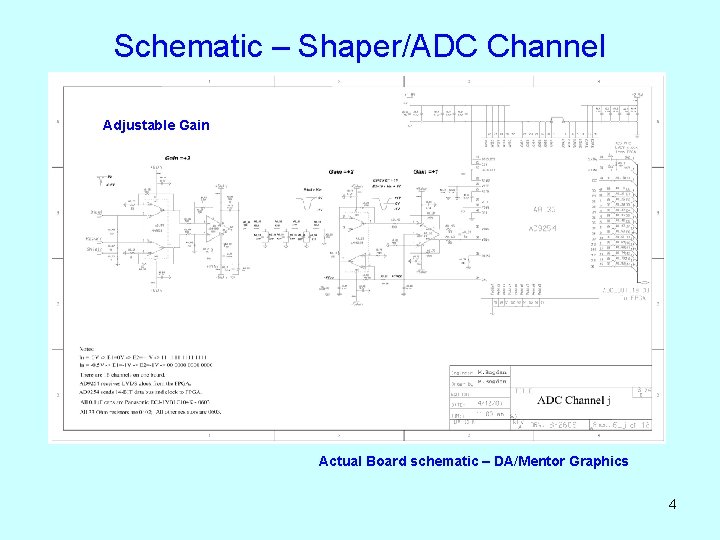 Schematic – Shaper/ADC Channel Adjustable Gain Actual Board schematic – DA/Mentor Graphics 4 