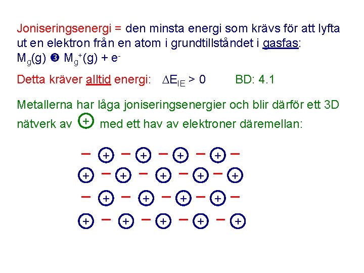 Joniseringsenergi = den minsta energi som krävs för att lyfta ut en elektron från