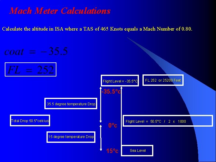 Mach Meter Calculations Calculate the altitude in ISA where a TAS of 465 Knots