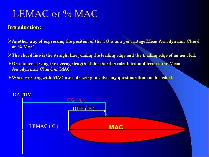 LEMAC or % MAC Introduction: Ø Another way of expressing the position of the