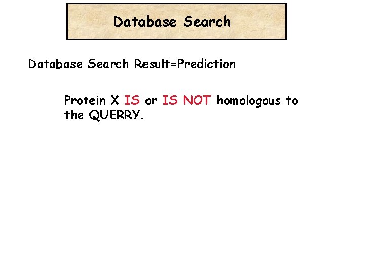 Database Search Result=Prediction Protein X IS or IS NOT homologous to the QUERRY. 