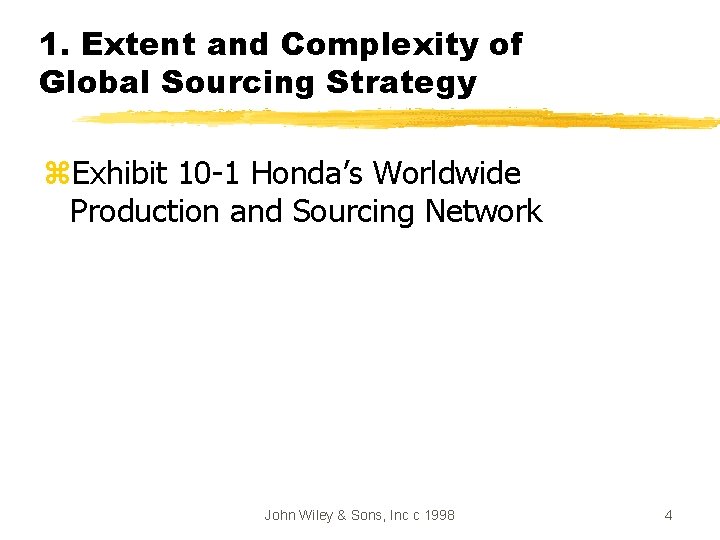 1. Extent and Complexity of Global Sourcing Strategy z. Exhibit 10 -1 Honda’s Worldwide