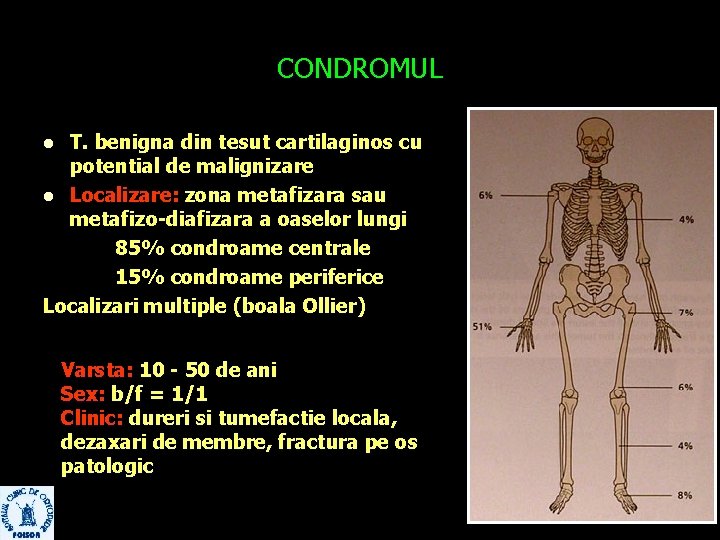 CONDROMUL T. benigna din tesut cartilaginos cu potential de malignizare l Localizare: zona metafizara