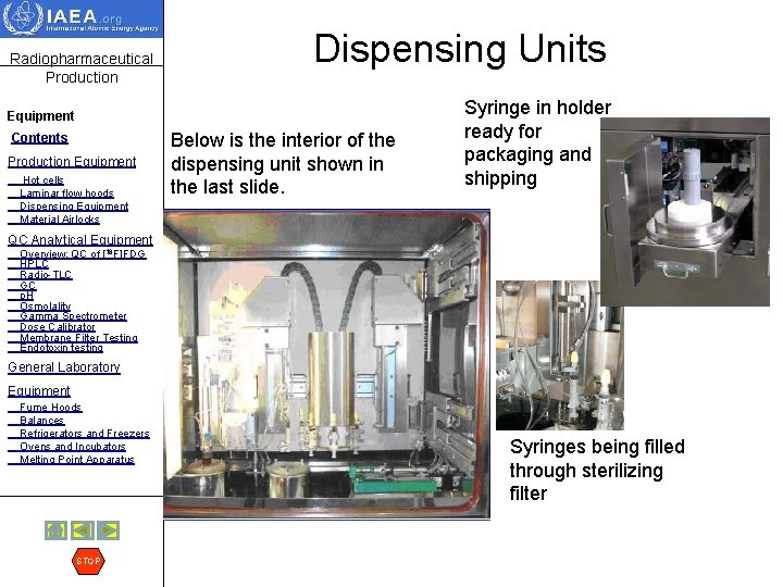 Radiopharmaceutical Production Dispensing Units Equipment Contents Production Equipment Hot cells Laminar flow hoods Dispensing