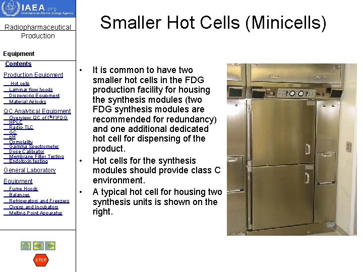 Smaller Hot Cells (Minicells) Radiopharmaceutical Production Equipment Contents Production Equipment Hot cells • Laminar