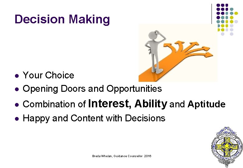 Decision Making l l Your Choice Opening Doors and Opportunities Combination of Interest, Ability