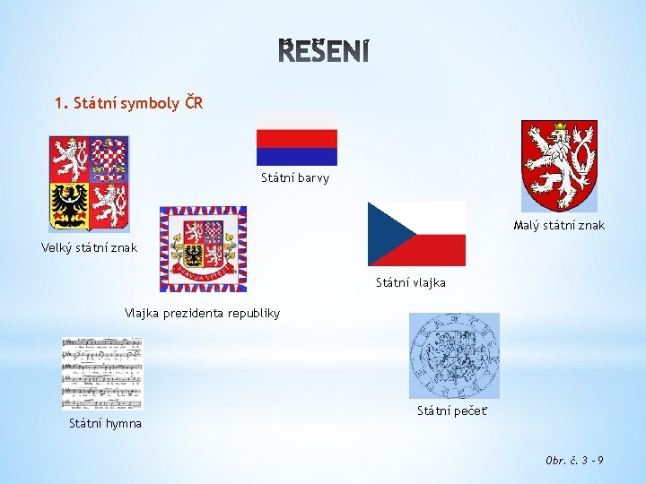 1. Státní symboly ČR Státní barvy Malý státní znak Velký státní znak Státní vlajka