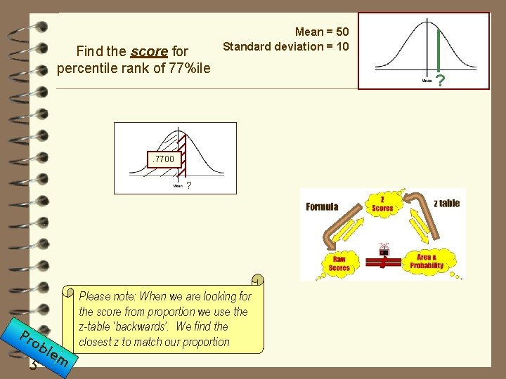 Find the score for percentile rank of 77%ile Mean = 50 Standard deviation =