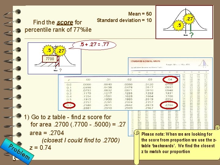 Find the score for percentile rank of 77%ile. 5 Mean = 50 Standard deviation
