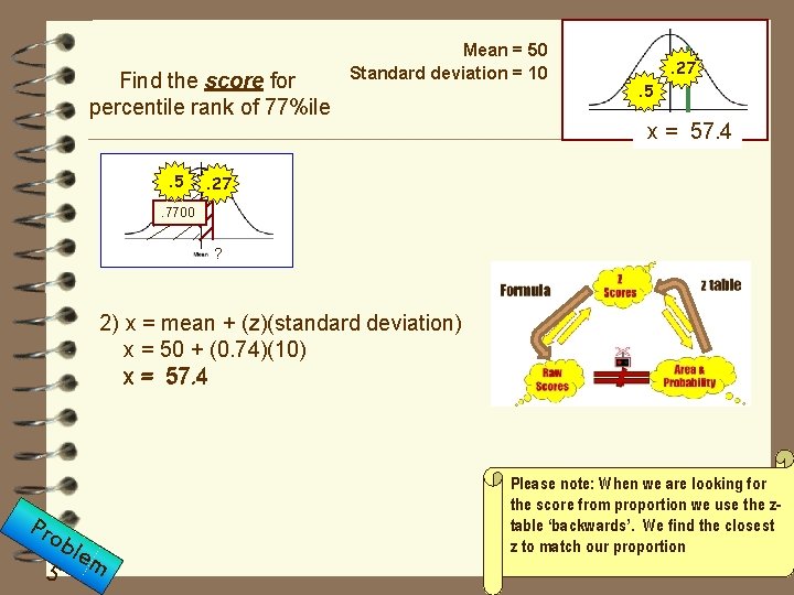 Find the score for percentile rank of 77%ile. 5 Mean = 50 Standard deviation