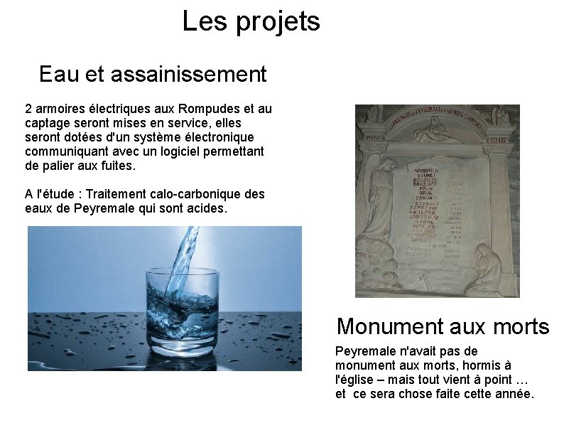 Les projets Eau et assainissement 2 armoires électriques aux Rompudes et au captage seront