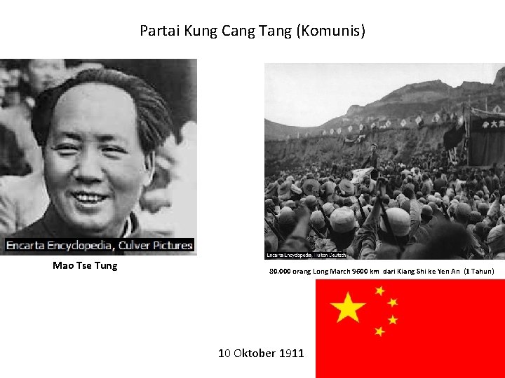 Partai Kung Cang Tang (Komunis) Mao Tse Tung 80. 000 orang Long March 9600