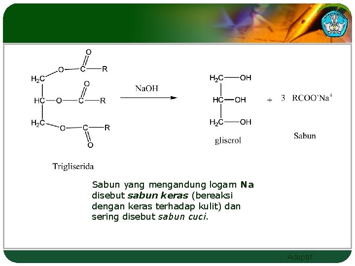 Sabun yang mengandung logam Na disebut sabun keras (bereaksi dengan keras terhadap kulit) dan