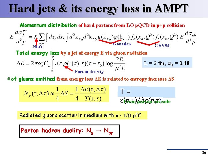 Hard jets & its energy loss in AMPT Momentum distribution of hard partons from