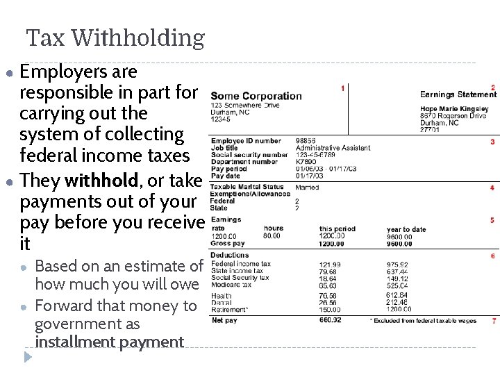 Tax Withholding ● ● Employers are responsible in part for carrying out the system
