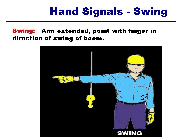 Hand Signals - Swing: Arm extended, point with finger in direction of swing of