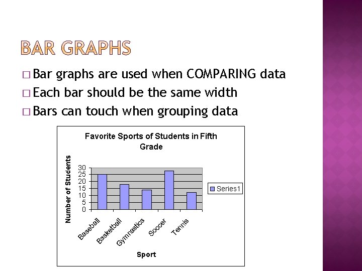 � Bar graphs are used when COMPARING data � Each bar should be the